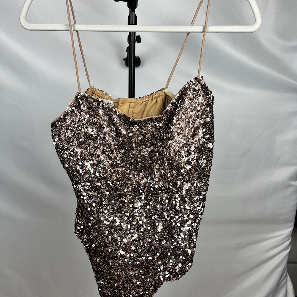 Caché Vintage Bronze Sequin Spaghetti Strap Cami